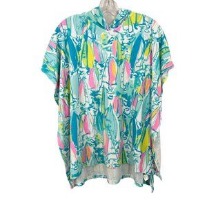 Lilly Pulitzer Lyra Cover Up Terry Beach And Bae Sailboat Print Hood Girls XL